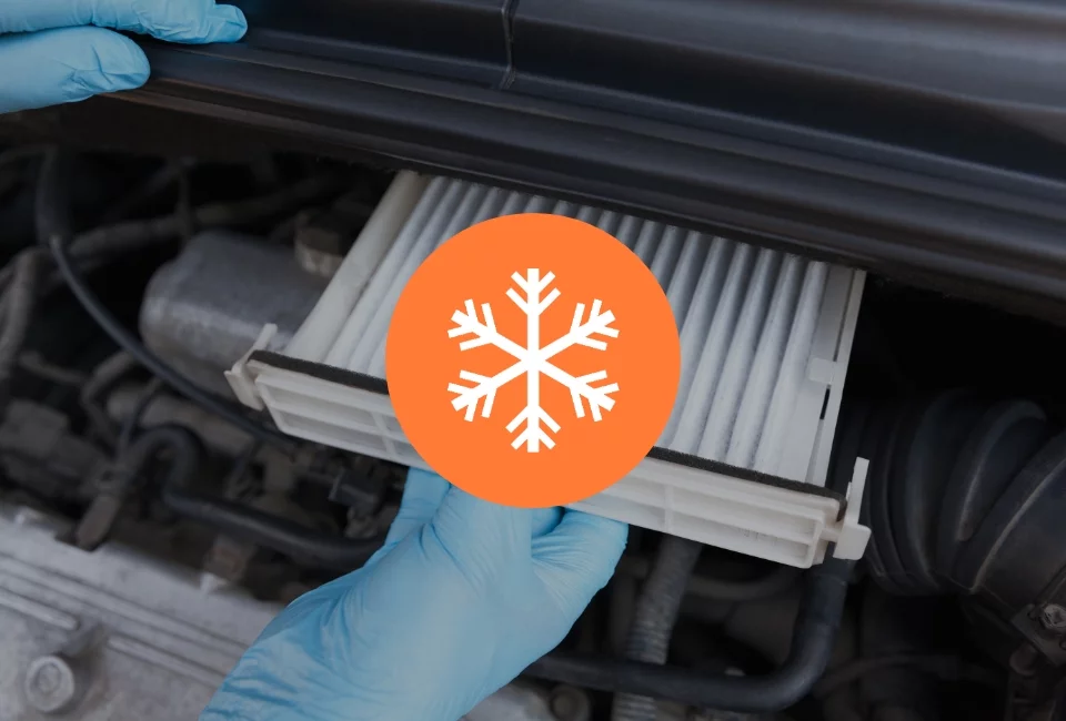 ikona płatka śniegu na tle filtru samochodowego